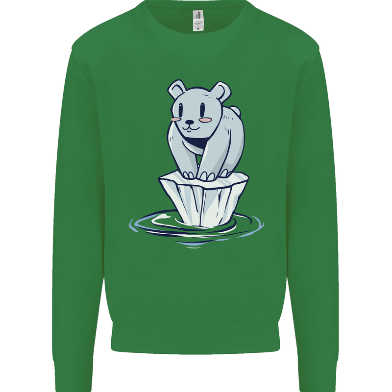 Floating Polar Bear Climate Change Environment Mens Sweatshirt Jumper Irish Green