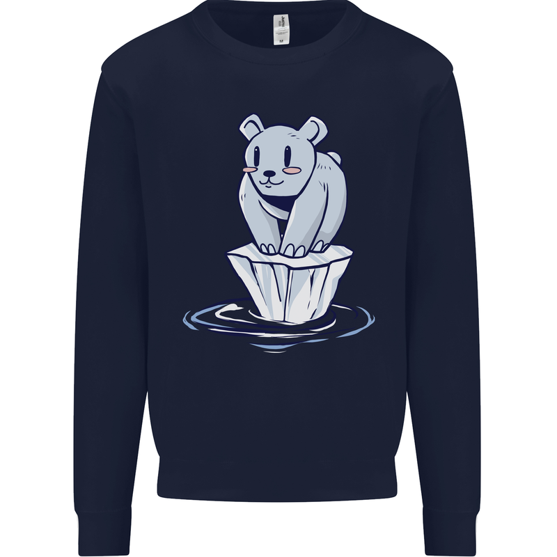 Floating Polar Bear Climate Change Environment Mens Sweatshirt Jumper Navy Blue