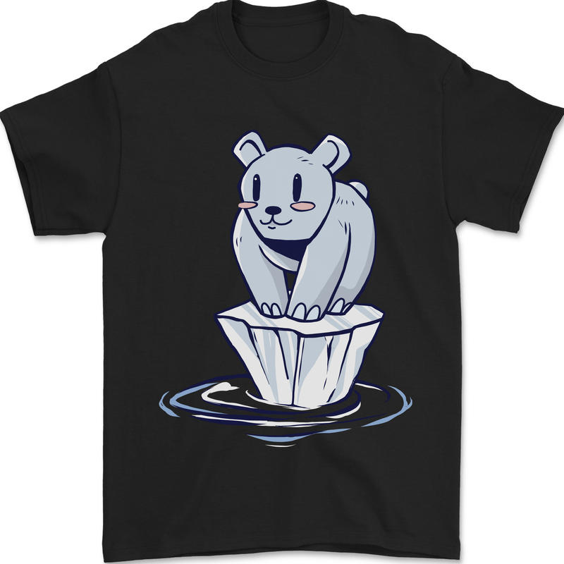 Floating Polar Bear Climate Change Environment Mens T-Shirt 100% Cotton Black