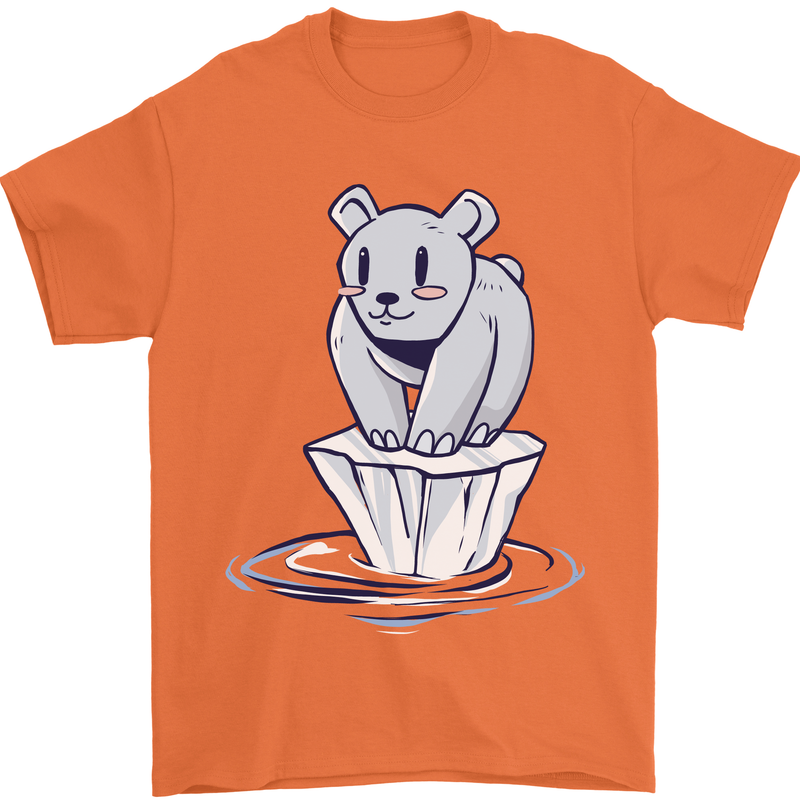 Floating Polar Bear Climate Change Environment Mens T-Shirt 100% Cotton Orange