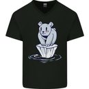 Floating Polar Bear Climate Change Environment Mens V-Neck Cotton T-Shirt Black