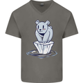 Floating Polar Bear Climate Change Environment Mens V-Neck Cotton T-Shirt Charcoal