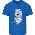 Floating Polar Bear Climate Change Environment Mens V-Neck Cotton T-Shirt Royal Blue