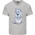 Floating Polar Bear Climate Change Environment Mens V-Neck Cotton T-Shirt Sports Grey