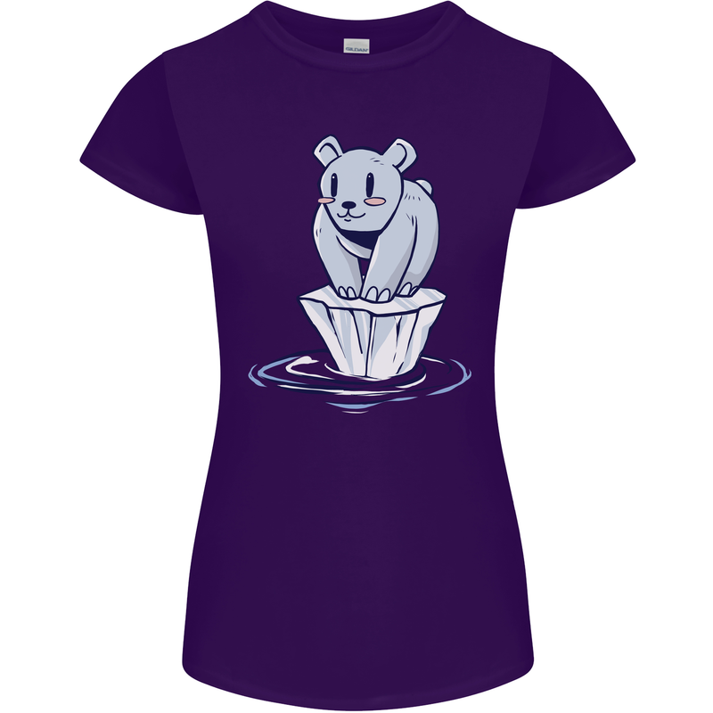 Floating Polar Bear Climate Change Environment Womens Petite Cut T-Shirt Purple
