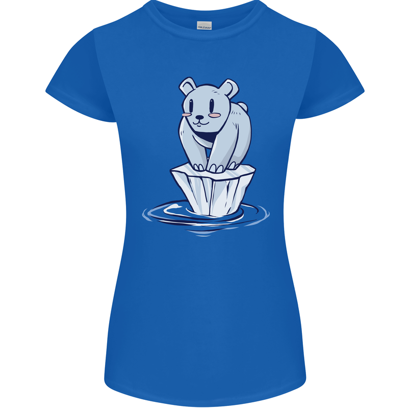 Floating Polar Bear Climate Change Environment Womens Petite Cut T-Shirt Royal Blue