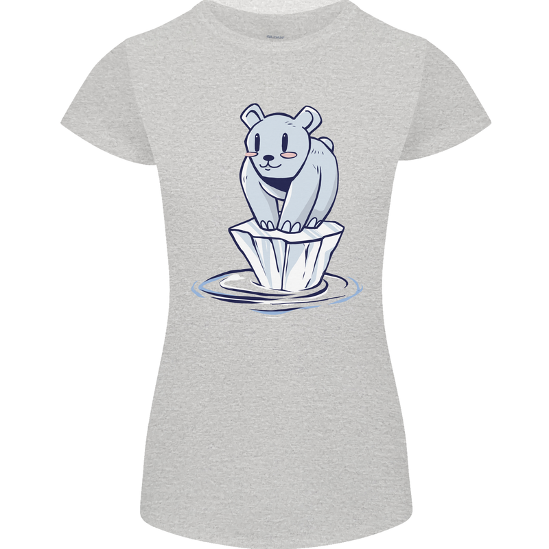 Floating Polar Bear Climate Change Environment Womens Petite Cut T-Shirt Sports Grey