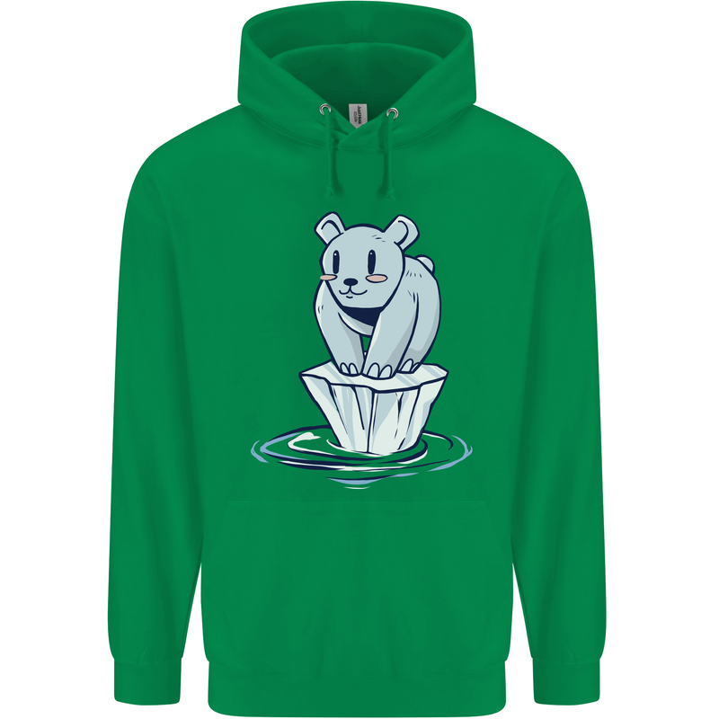 Floating Polar Bear Environment Climate Change Mens 80% Cotton Hoodie Irish Green