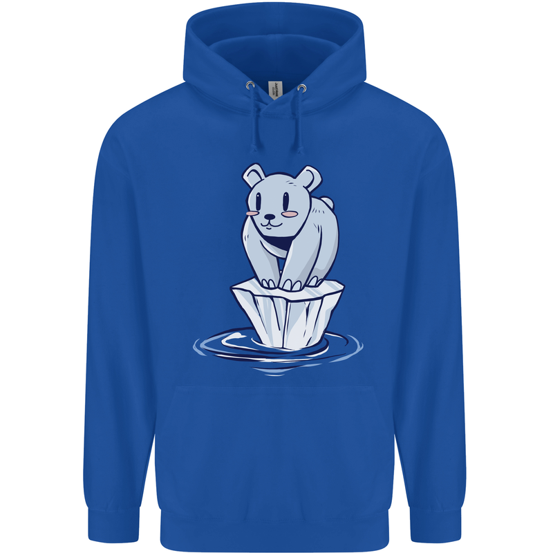 Floating Polar Bear Environment Climate Change Mens 80% Cotton Hoodie Royal Blue