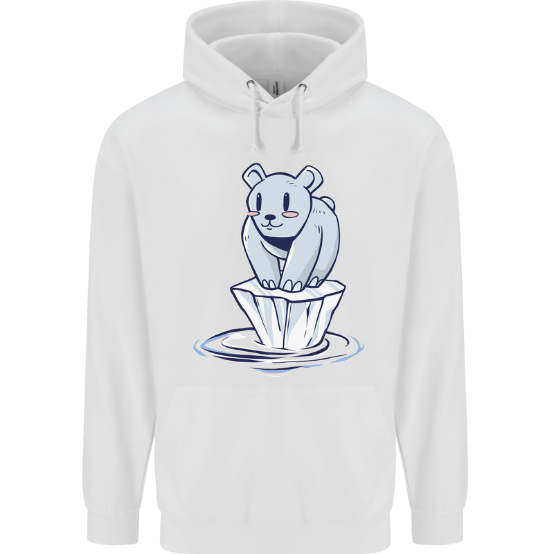 Floating Polar Bear Environment Climate Change Mens 80% Cotton Hoodie White