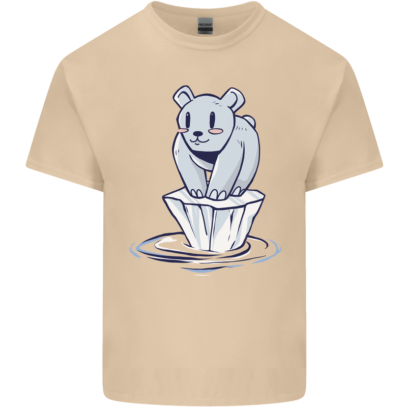 Floating Polar Bear Environment Climate Change Mens Cotton T-Shirt Tee Top Sand