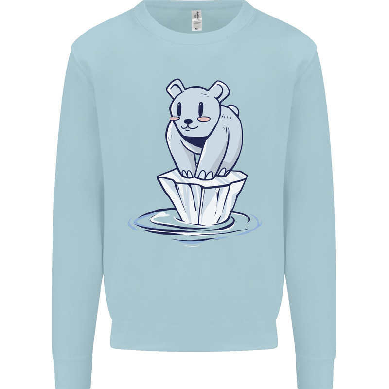 Floating Polar Bear Environment Climate Change Mens Sweatshirt Jumper Light Blue