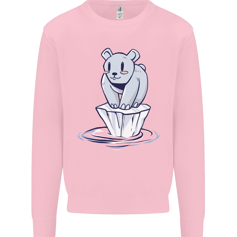 Floating Polar Bear Environment Climate Change Mens Sweatshirt Jumper Light Pink