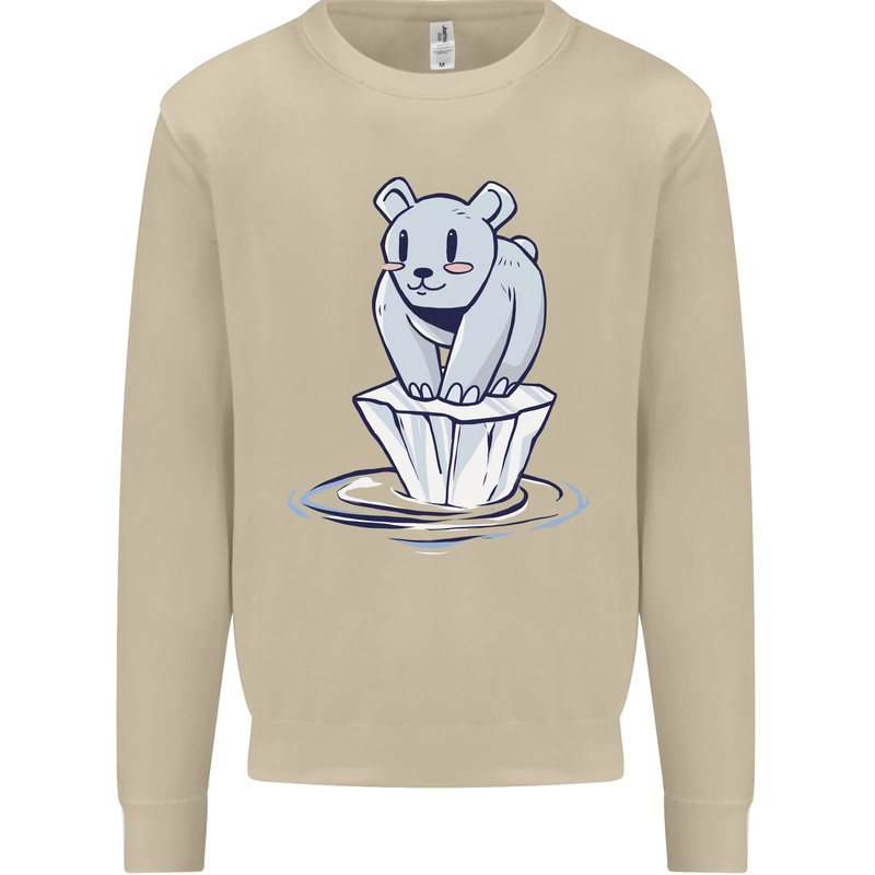 Floating Polar Bear Environment Climate Change Mens Sweatshirt Jumper Sand
