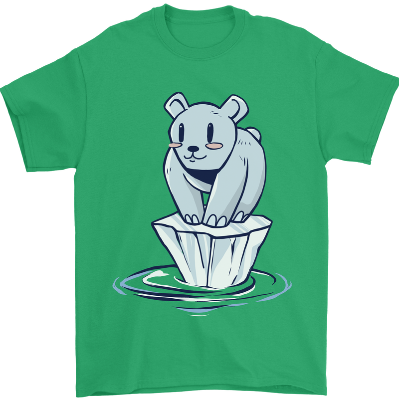 Floating Polar Bear Environment Climate Change Mens T-Shirt 100% Cotton Irish Green