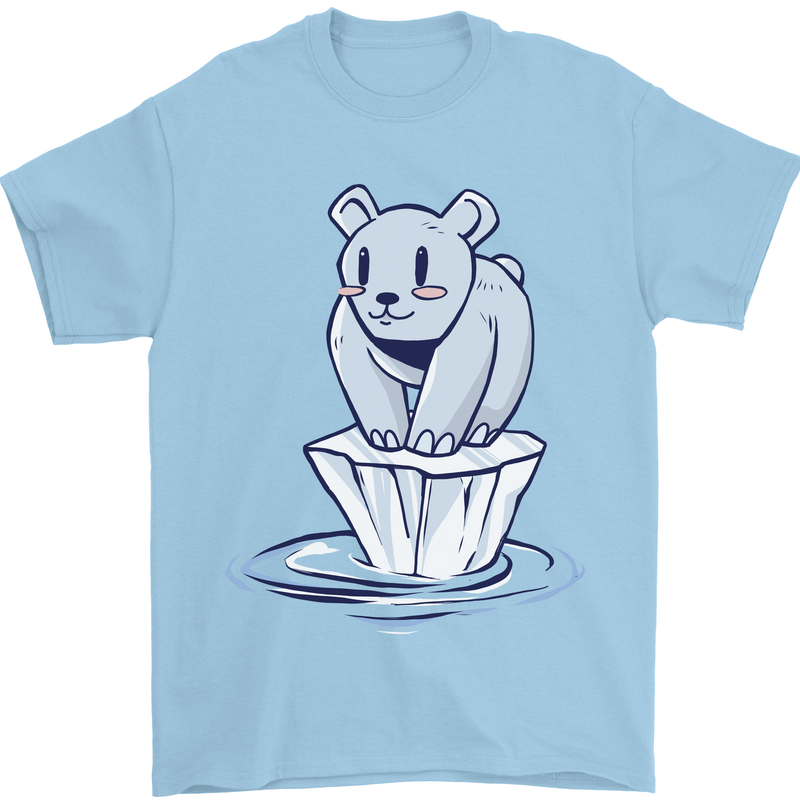 Floating Polar Bear Environment Climate Change Mens T-Shirt 100% Cotton Light Blue