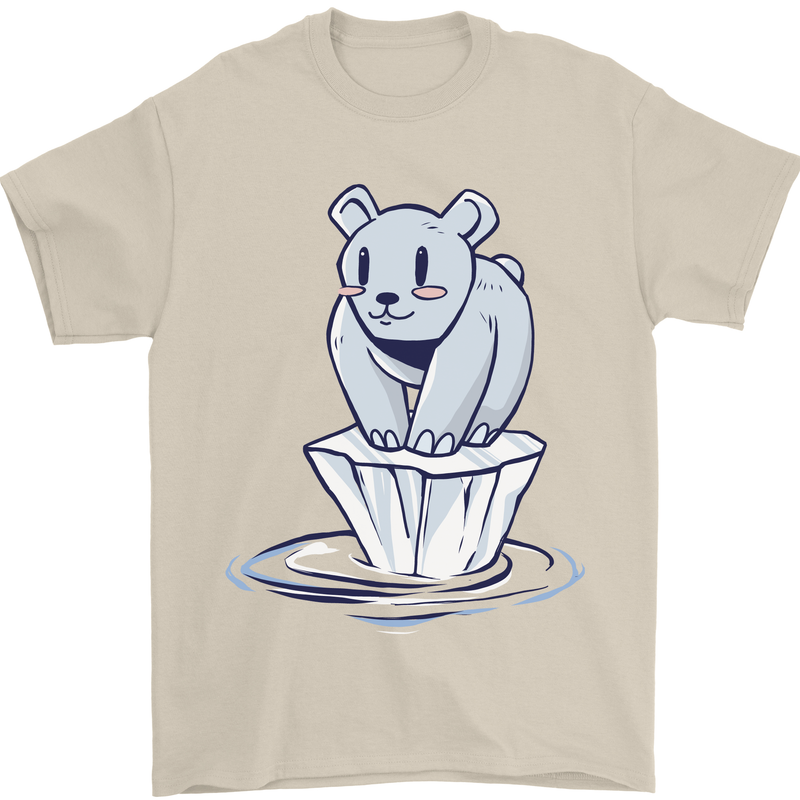 Floating Polar Bear Environment Climate Change Mens T-Shirt 100% Cotton Sand