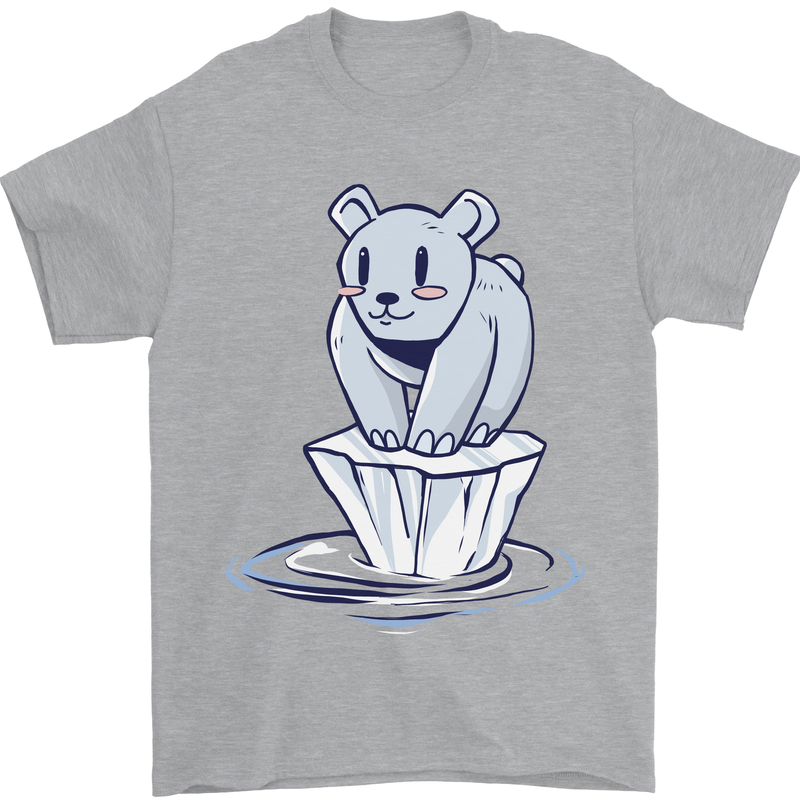 Floating Polar Bear Environment Climate Change Mens T-Shirt 100% Cotton Sports Grey