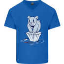 Floating Polar Bear Environment Climate Change Mens V-Neck Cotton T-Shirt Royal Blue