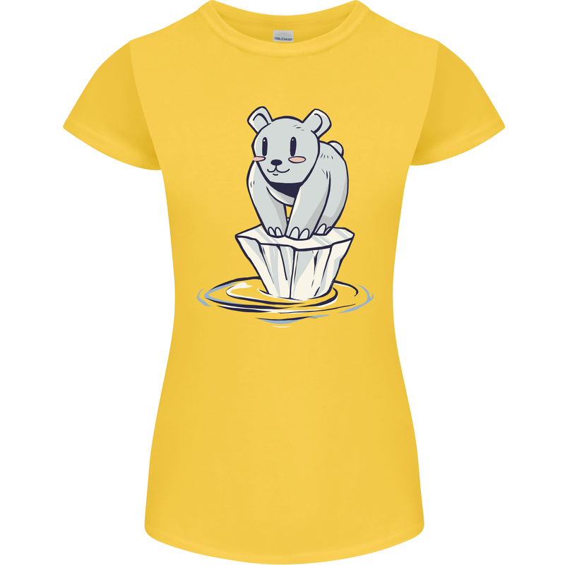 Floating Polar Bear Environment Climate Change Womens Petite Cut T-Shirt Yellow