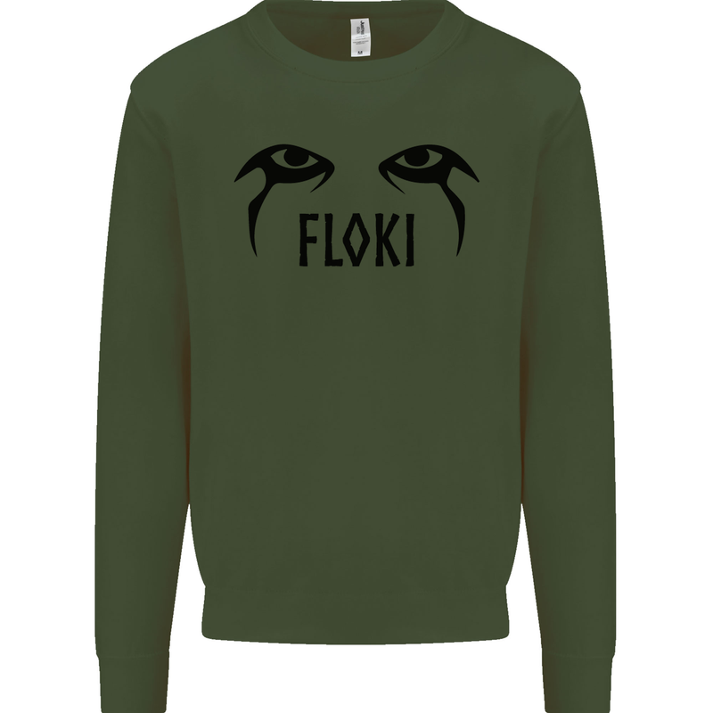 Floki Eyes Vikings Valhalla Odin Kids Sweatshirt Jumper Forest Green