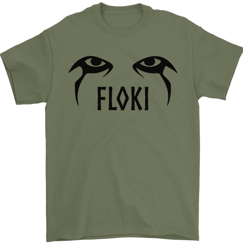 Floki Eyes Vikings Valhalla Odin Mens T-Shirt Cotton Gildan Military Green