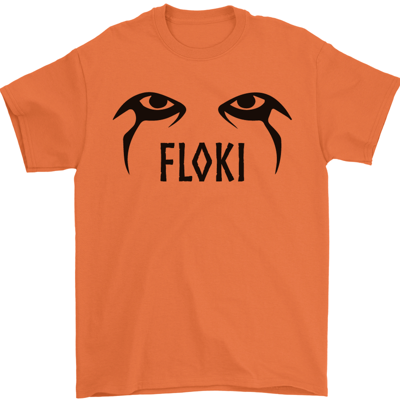 Floki Eyes Vikings Valhalla Odin Mens T-Shirt Cotton Gildan Orange