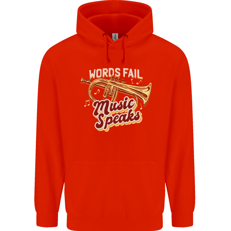 Flugelhorn Music Speaks Where Words Fail Childrens Kids Hoodie Bright Red