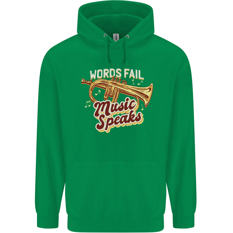 Flugelhorn Music Speaks Where Words Fail Childrens Kids Hoodie Irish Green