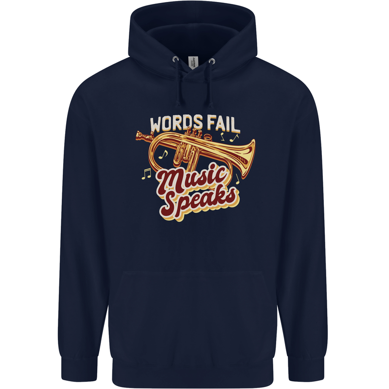 Flugelhorn Music Speaks Where Words Fail Childrens Kids Hoodie Navy Blue