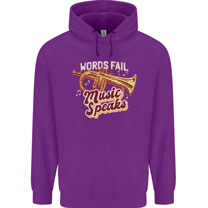 Flugelhorn Music Speaks Where Words Fail Childrens Kids Hoodie Purple