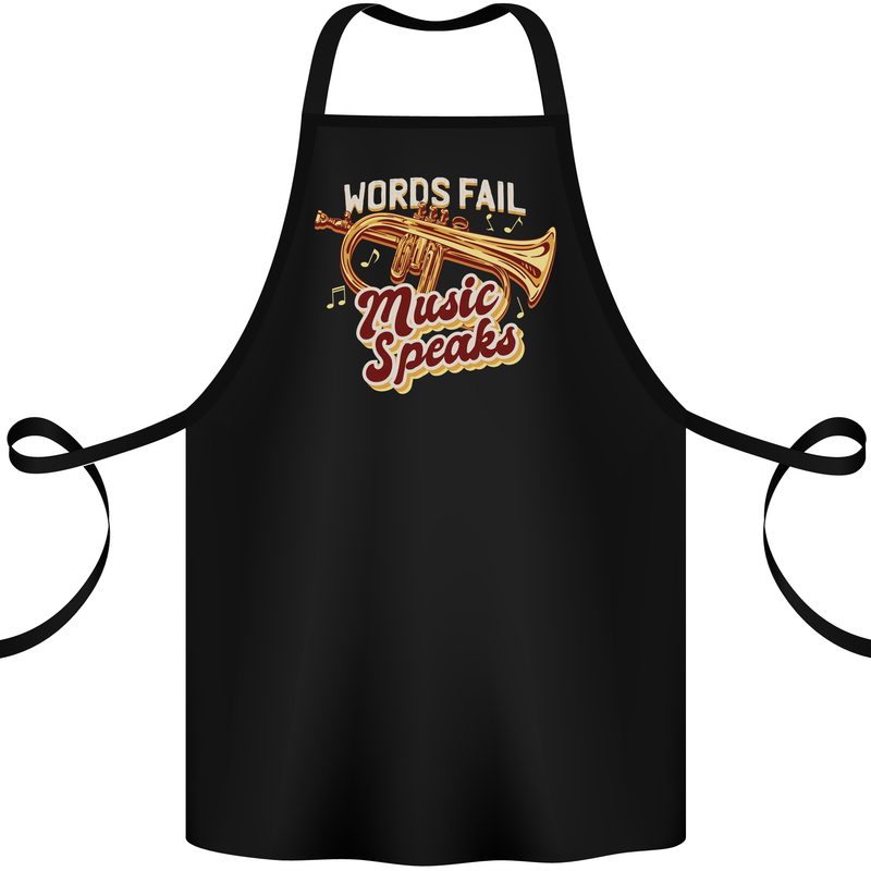 Flugelhorn Music Speaks Where Words Fail Cotton Apron 100% Organic Black