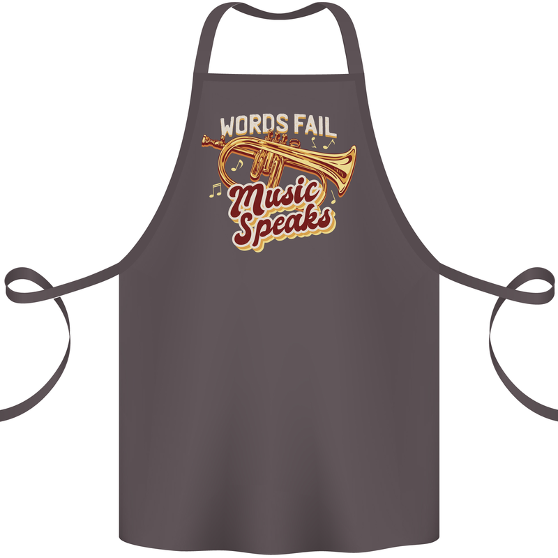 Flugelhorn Music Speaks Where Words Fail Cotton Apron 100% Organic Dark Grey