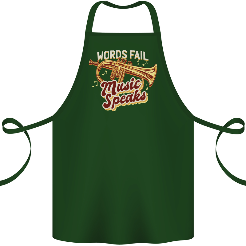 Flugelhorn Music Speaks Where Words Fail Cotton Apron 100% Organic Forest Green
