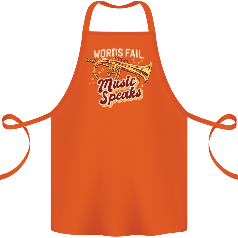 Flugelhorn Music Speaks Where Words Fail Cotton Apron 100% Organic Orange