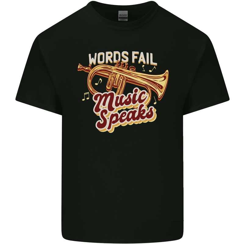 Flugelhorn Music Speaks Where Words Fail Mens Cotton T-Shirt Tee Top Black