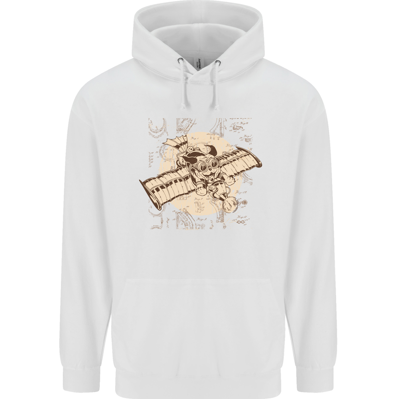 Flying Steampunk Dog Childrens Kids Hoodie White