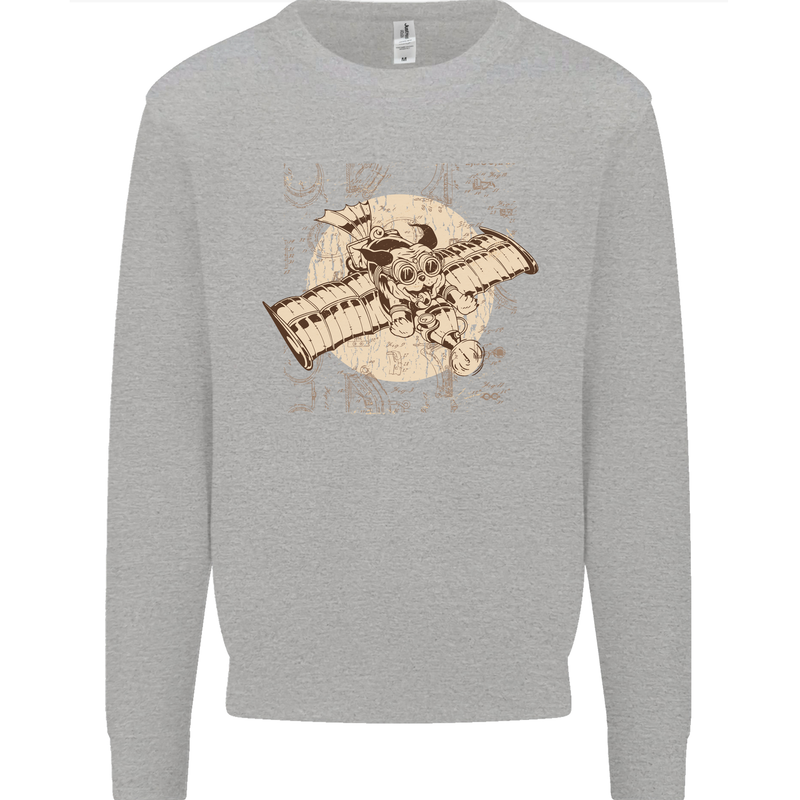Flying Steampunk Dog Kids Sweatshirt Jumper Sports Grey