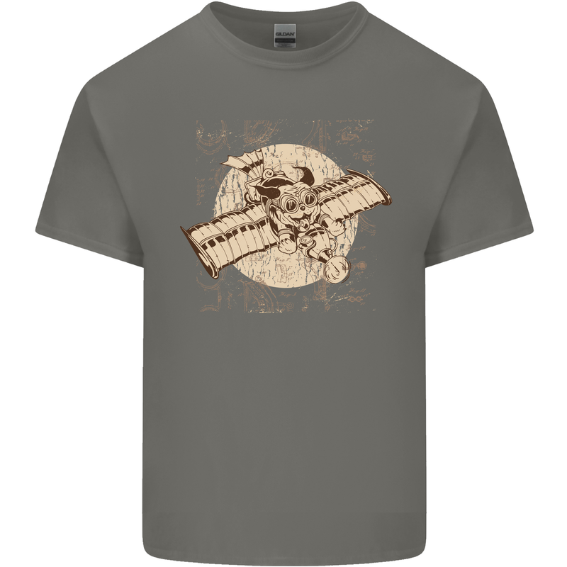 Flying Steampunk Dog Kids T-Shirt Childrens Charcoal