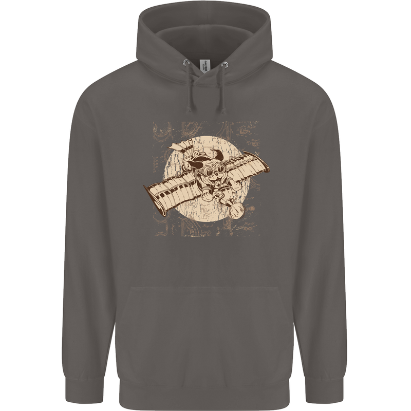 Flying Steampunk Dog Mens 80% Cotton Hoodie Charcoal