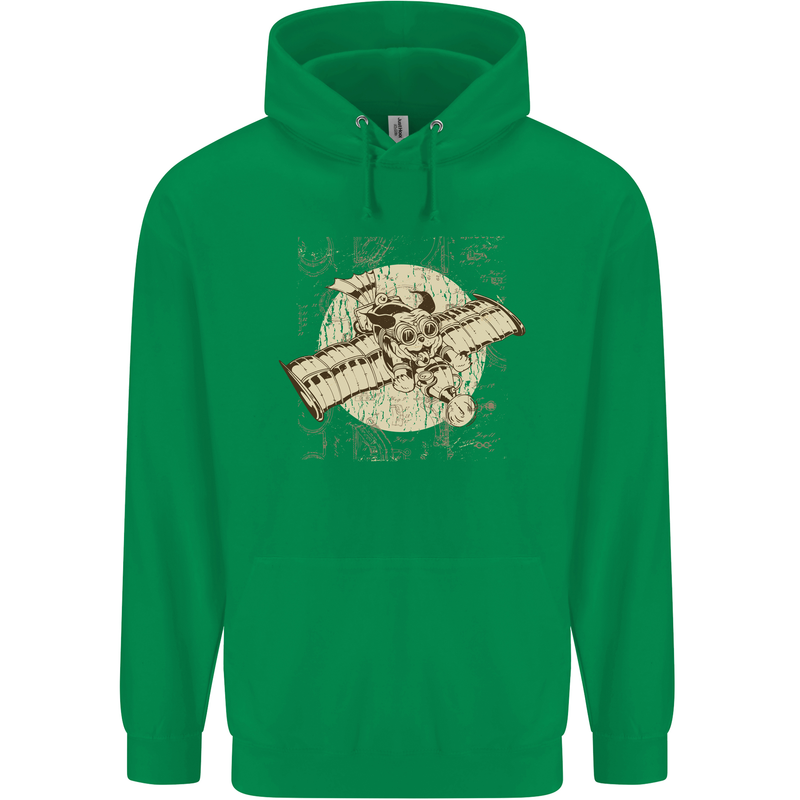 Flying Steampunk Dog Mens 80% Cotton Hoodie Irish Green