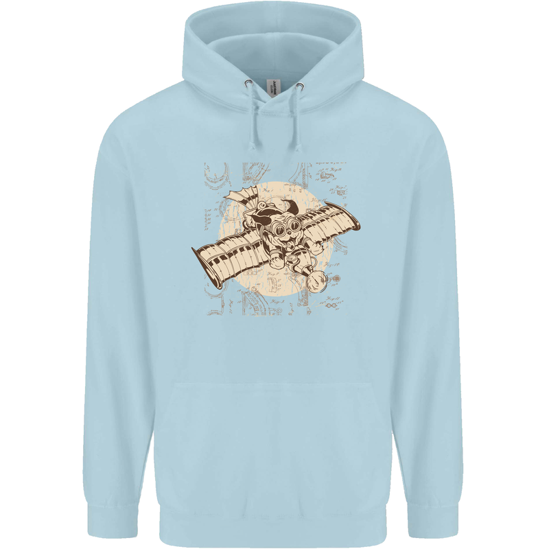 Flying Steampunk Dog Mens 80% Cotton Hoodie Light Blue