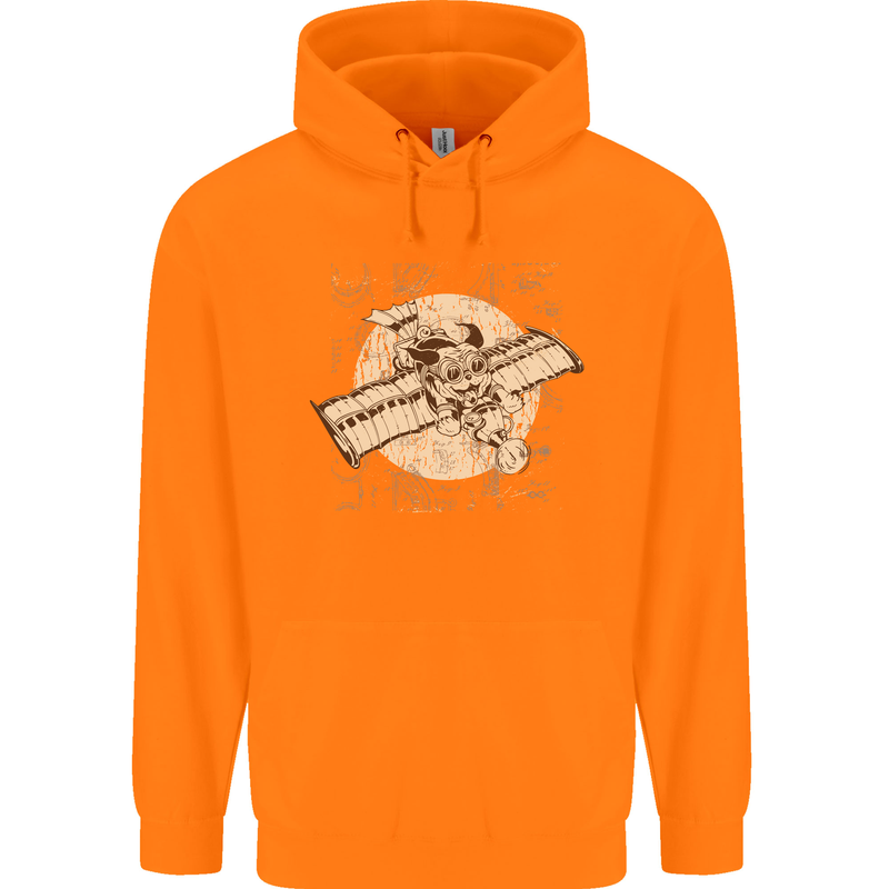 Flying Steampunk Dog Mens 80% Cotton Hoodie Orange