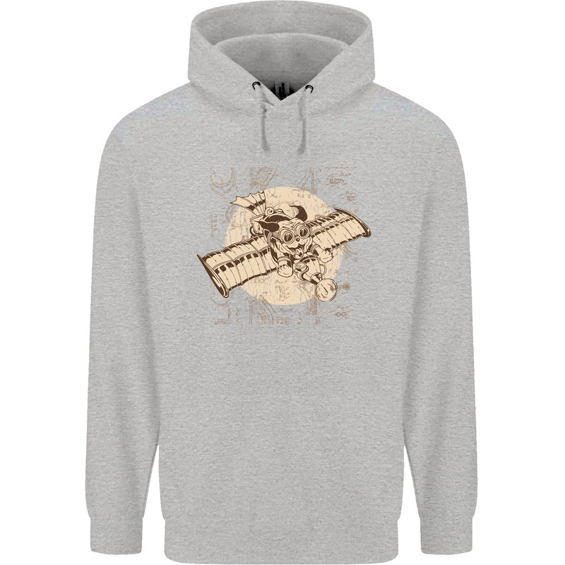 Flying Steampunk Dog Mens 80% Cotton Hoodie Sports Grey