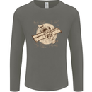 Flying Steampunk Dog Mens Long Sleeve T-Shirt Charcoal