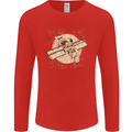 Flying Steampunk Dog Mens Long Sleeve T-Shirt Red