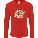 Flying Steampunk Dog Mens Long Sleeve T-Shirt Red