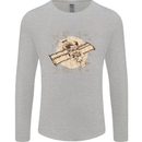 Flying Steampunk Dog Mens Long Sleeve T-Shirt Sports Grey