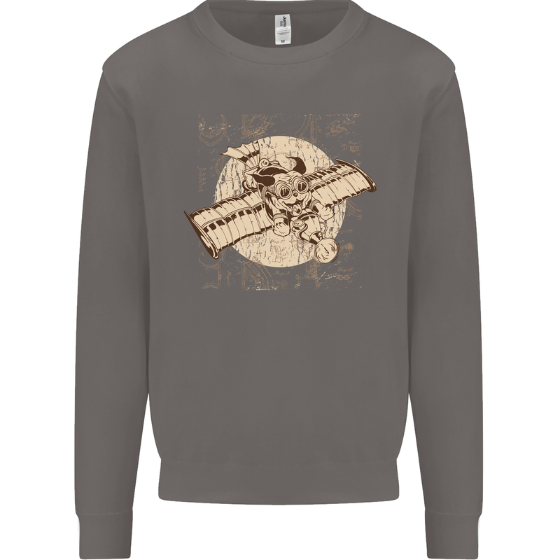 Flying Steampunk Dog Mens Sweatshirt Jumper Charcoal