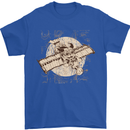 Flying Steampunk Dog Mens T-Shirt 100% Cotton Royal Blue